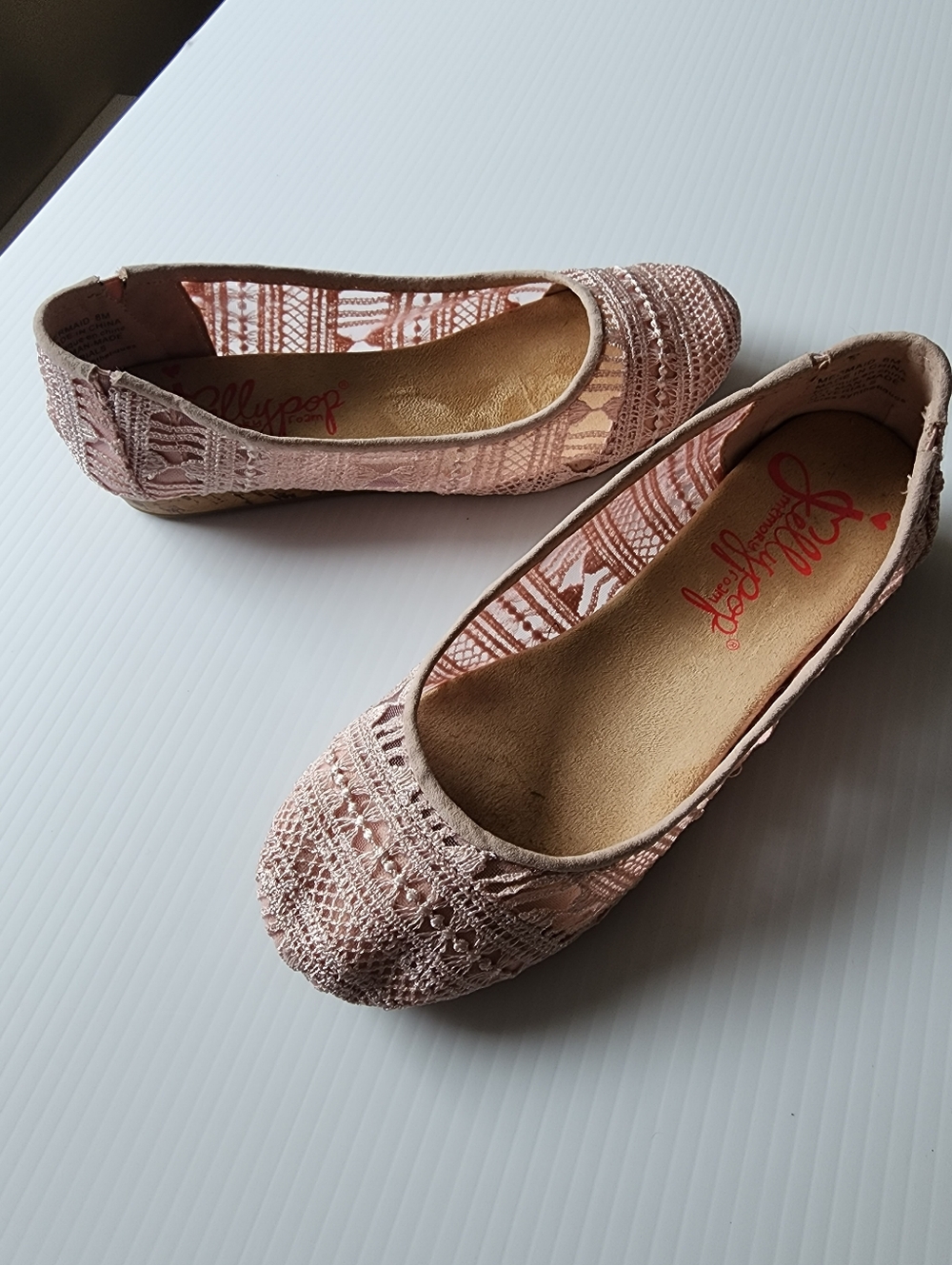 JELLYPOP Sz 8 Crochet Boho Mermaid Flats Pink NWOT